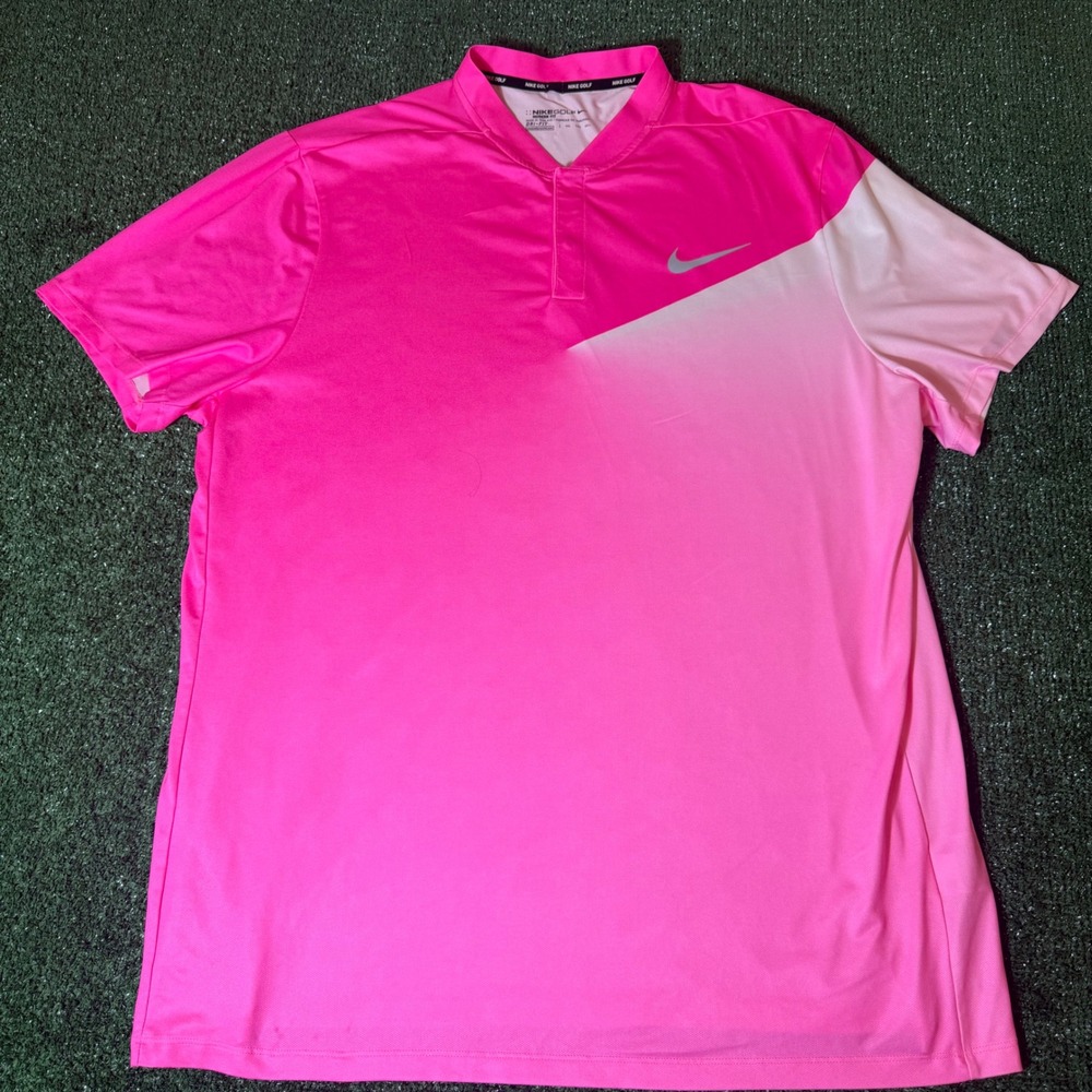Nike Golf Modern Fit Dri-FIT Pink Gradient Blade Collar Polo Shirt Mens XXL